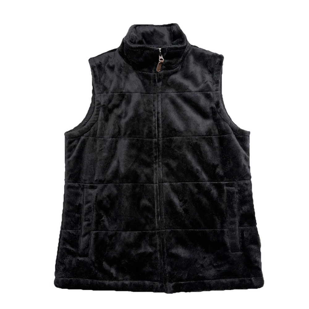 Vintage Columbia Faux‎ Fur Vest True Black Lined Women's Size S Small Vtg 2003